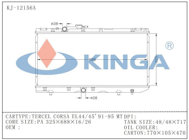 Aluminum Auto Radiator For Tercel Corsa EL40/45 1991-95 Mt