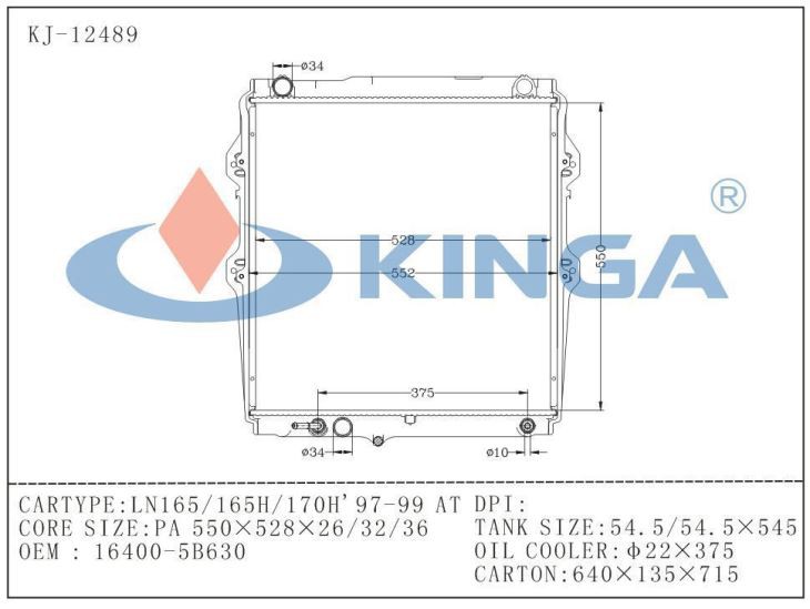 Tube-Fin Aluminum Radiator For Toyota Ln165/165h/170h OEM 16400-5b630
