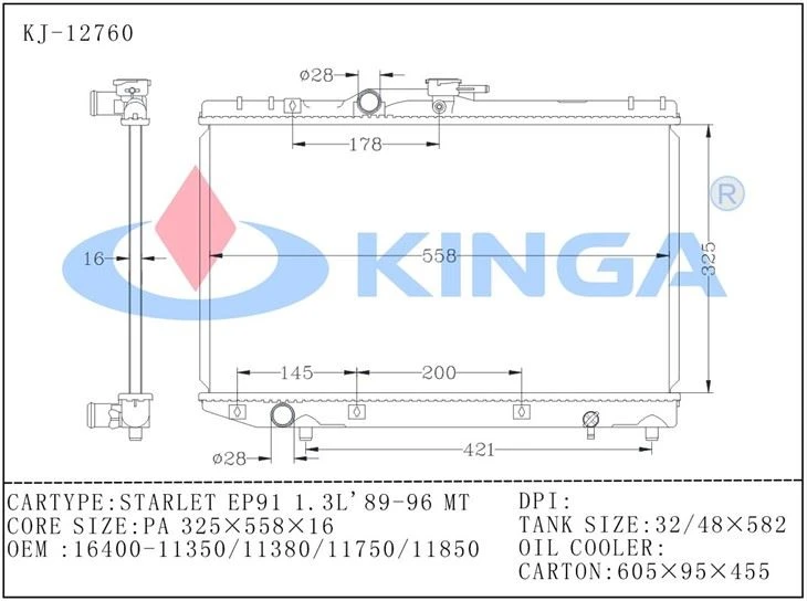 Best Price Aluminum Core STARLET EP91 1.3L' 89-96 MT Radiator OEM 16400-11350/11380/11750/11850